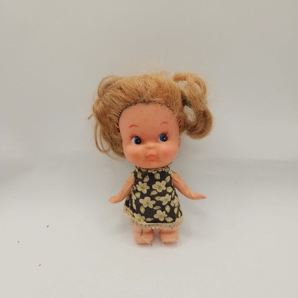 Vintage Blonde Hair Blue Rye Doll ~ approx 5 inches tall ~ plastic